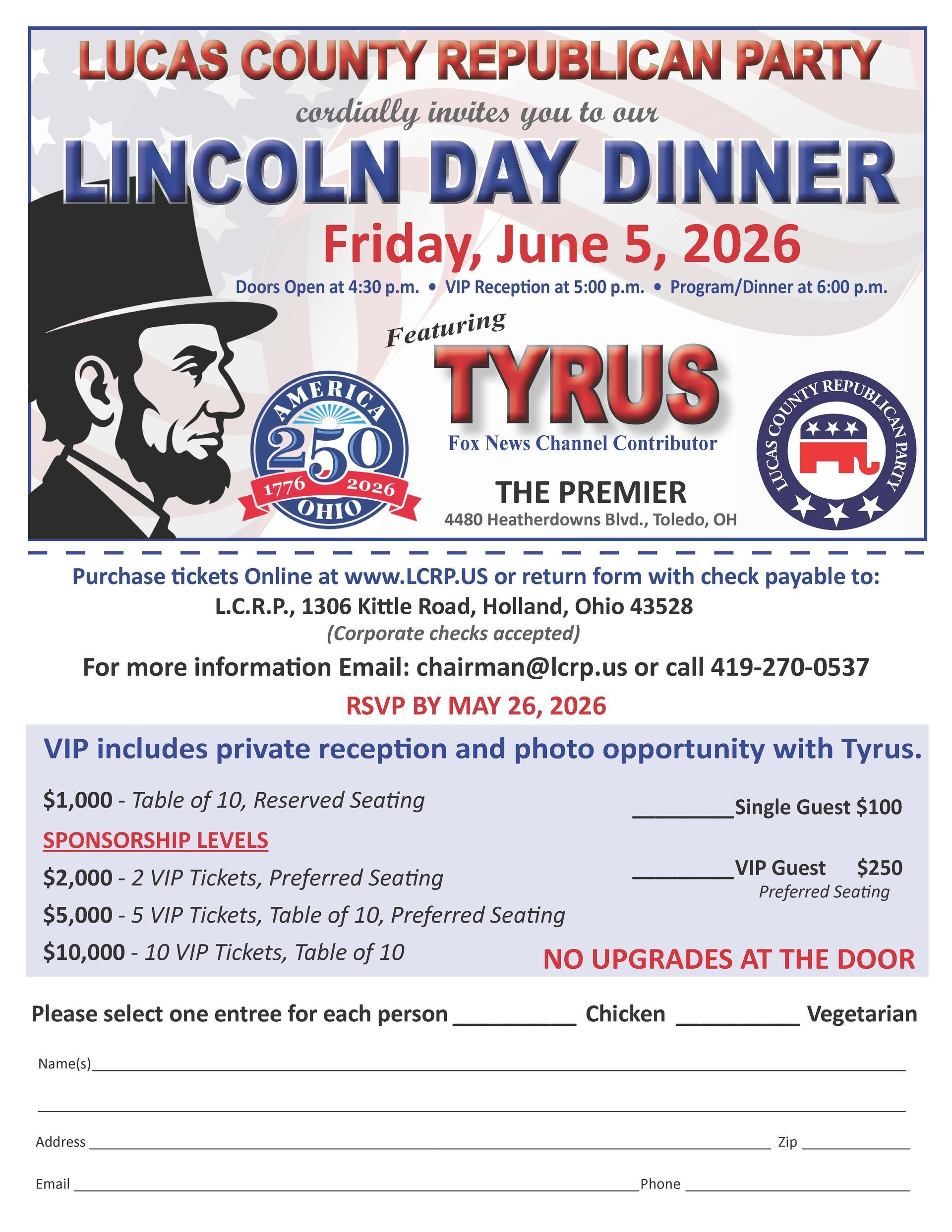 Lucas County Republican Party 2026 Lincoln Day Dinner Invitation