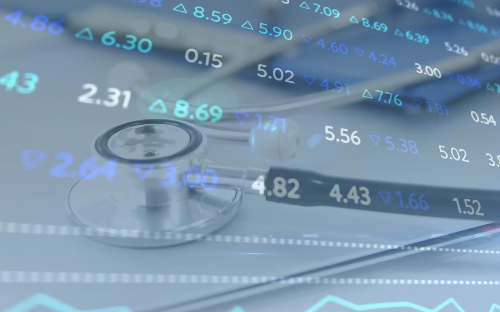 Healthcare Insights graphic with stethoscope and financial data overlay. Bergamot logo.