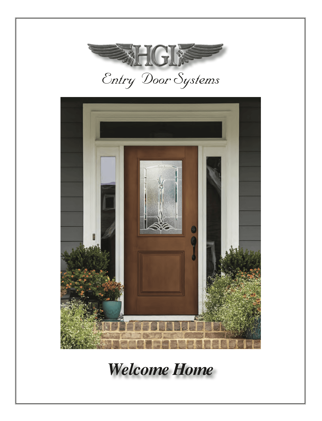 A picture of a wooden door with a glass window on the front of a house.
