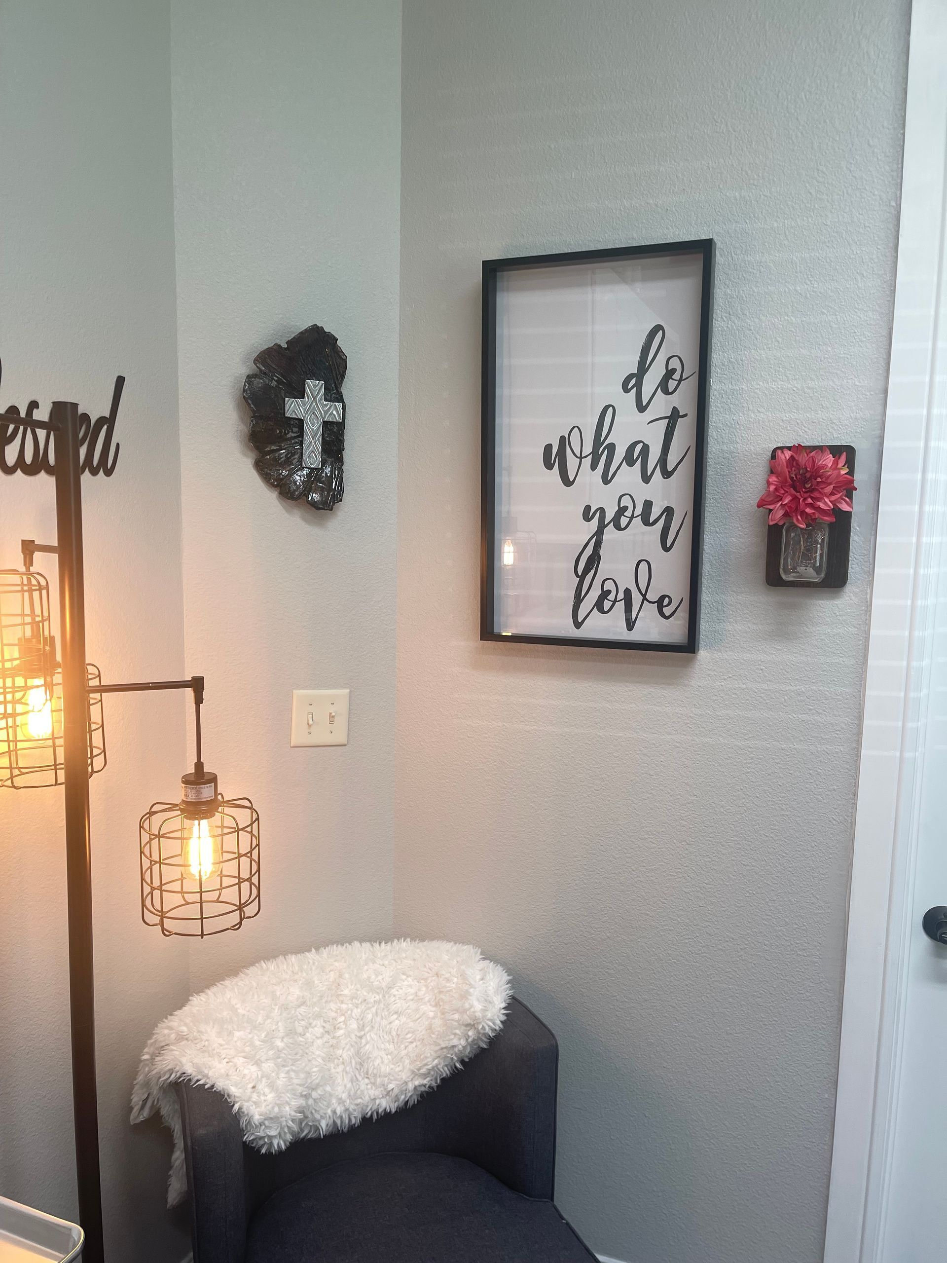 Cozy corner with a framed 