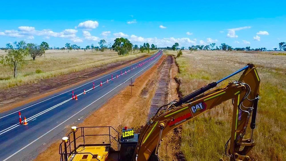 An Aerial View of a Construction Vehicle on the Side of a Road — Lohman Contracting in Emerald, QLD