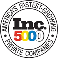 Inc. 5000 award logo: black circle with 