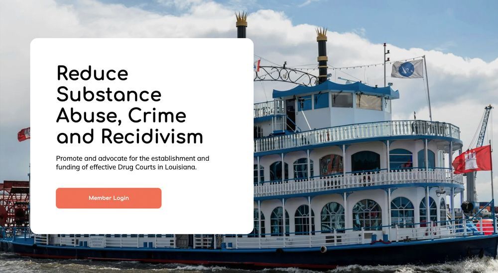 Steamboat with text: Reduce Substance Abuse, Crime and Recidivism, promoting drug courts in Louisiana.