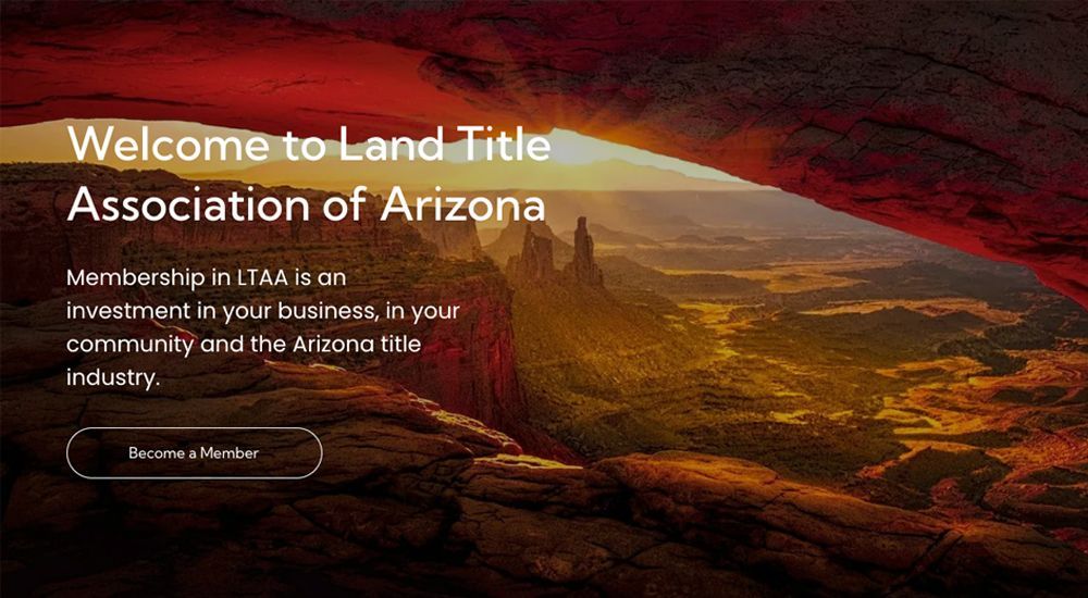 Welcome screen for Land Title Association of Arizona, showcasing a scenic desert view.