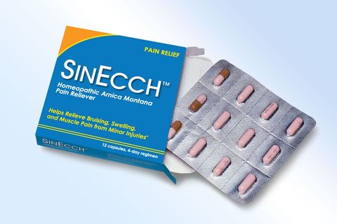 A box of the SINECCH product box with a blister pack showing 12 pink pills