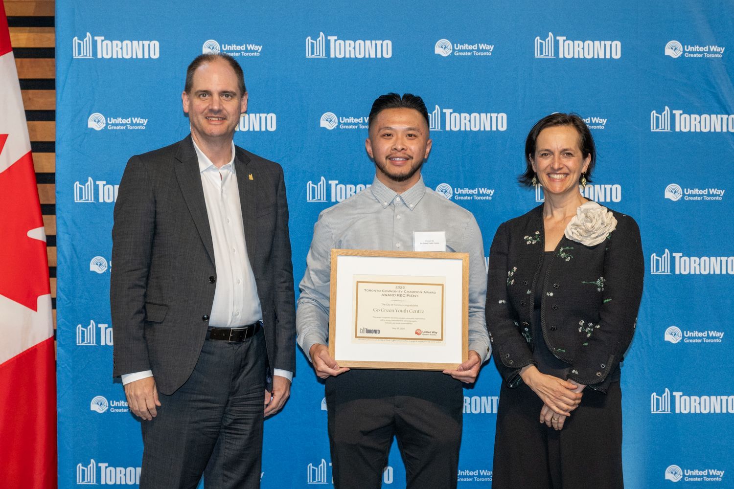 Photo of Paul Johnson, City Manager, City of Toronto, Michael Ma, Executive Director, Go Green Youth Centre, Heather McDonald, President & CEO, United Way Greater Toronto