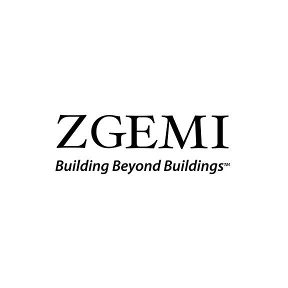 A black and white logo for zgemi building beyond buildings.