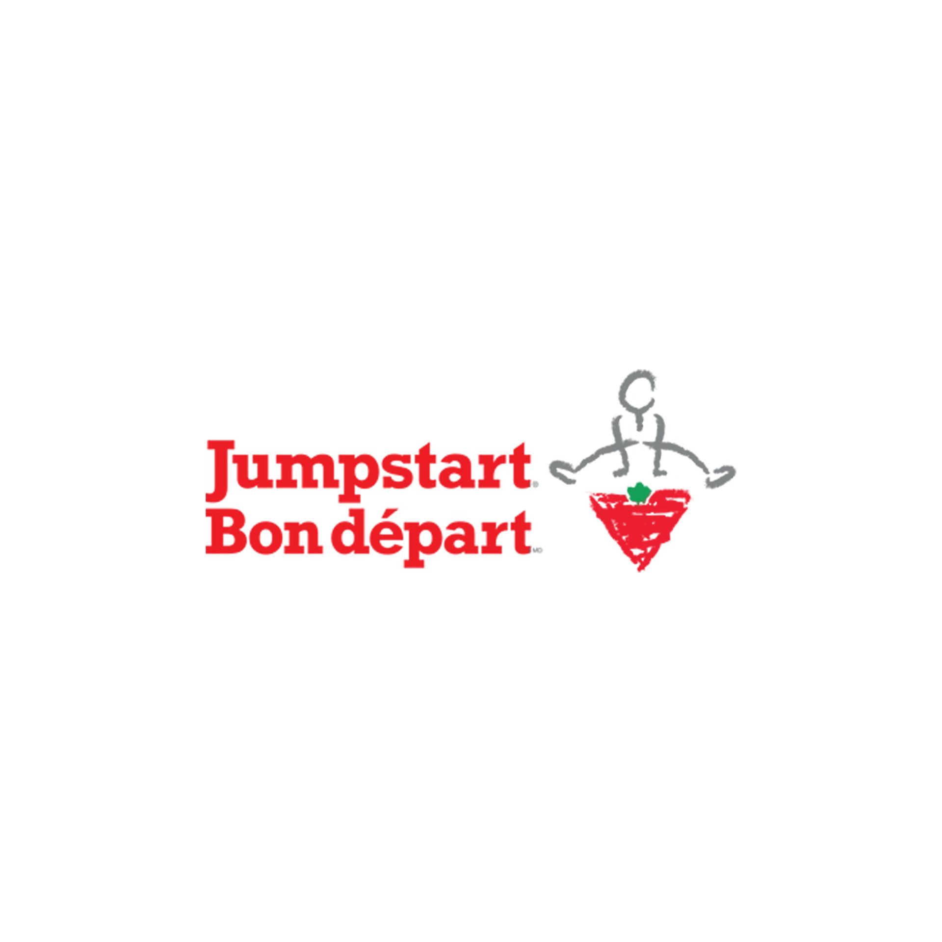 A logo for jumpstart bon depart with a stick figure and a heart.