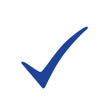 Blue checkmark symbol.