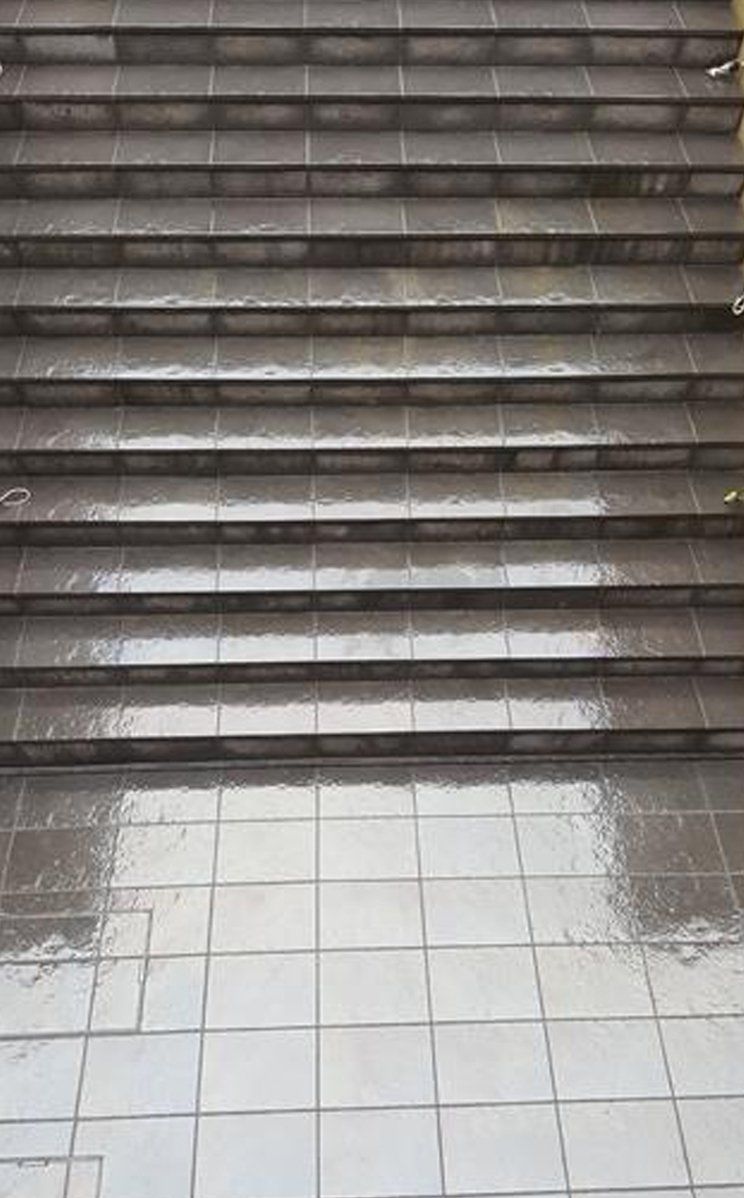 Tiled stairs in a garden