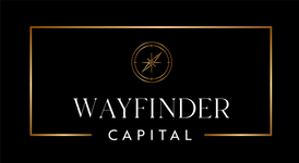 The logo for wayfinder capital has a compass on it.