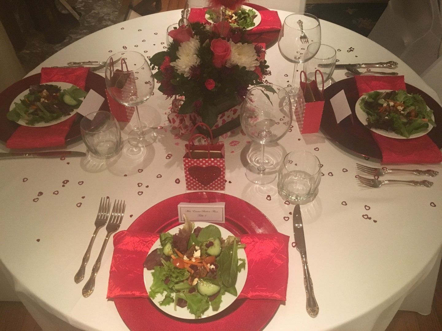 A table set for a valentine 's day dinner