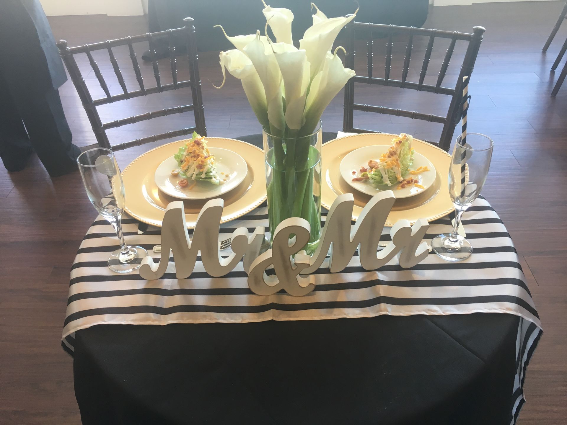 Table Set With Mr. and Mrs. Sign