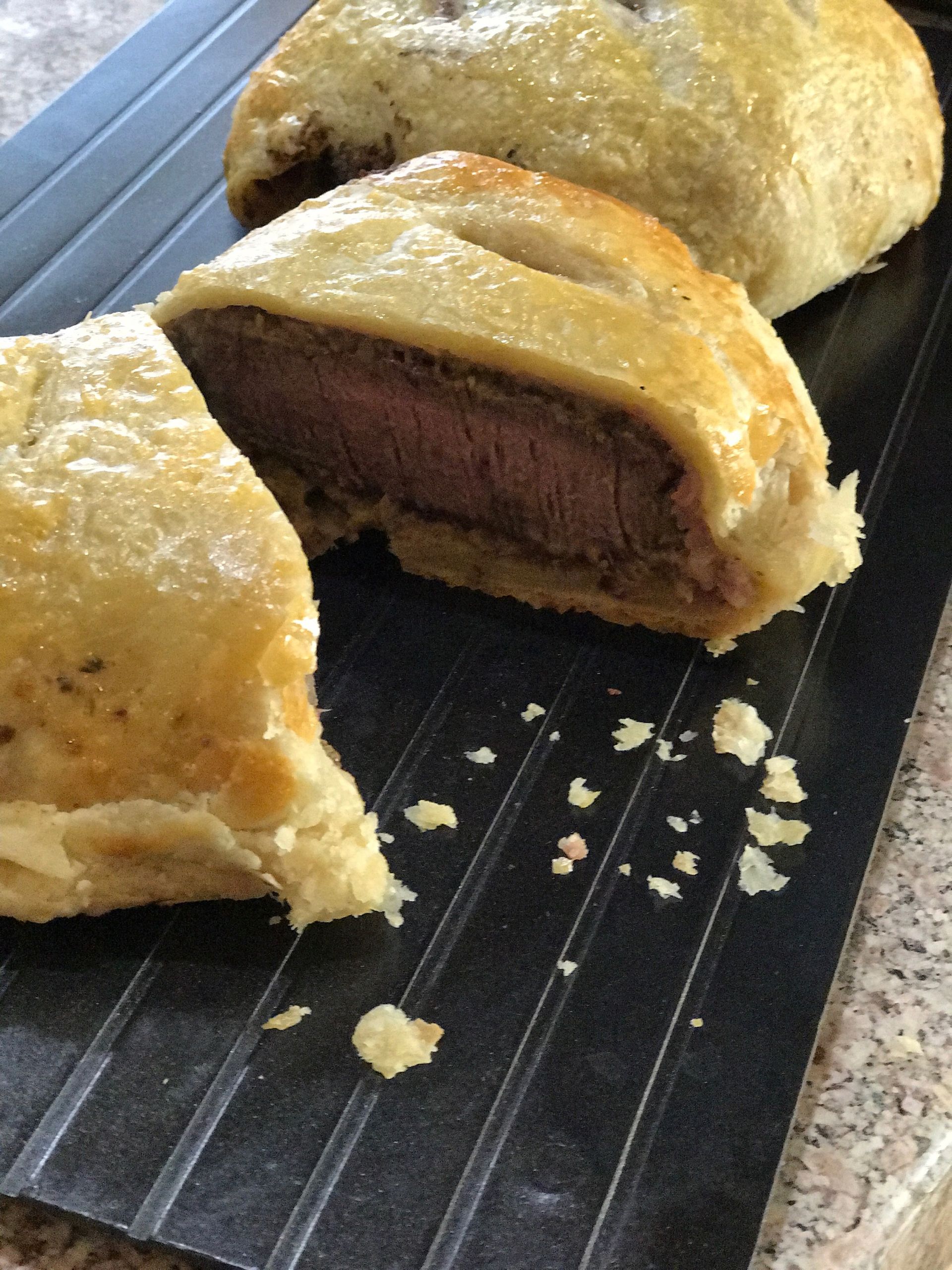 A piece of bread that has been cut in half