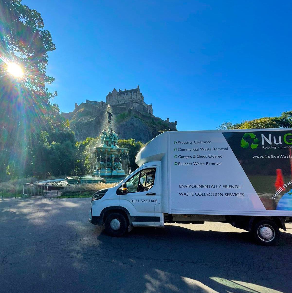 Professional house clearance team in Edinburgh carrying out a licensed, zero-landfill property clearance with edinburgh castle in the background