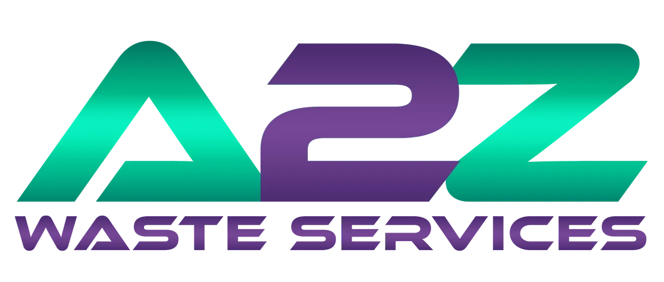 Logo for A2Z Waste Services, with teal A and Z, purple 2, and the words 