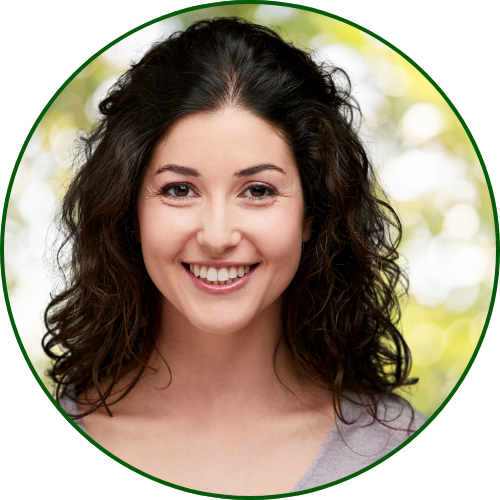 A close up of a man 's face in a circle on a blue background.
