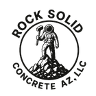 Astronaut on a rock pile holding a hammer, "Rock Solid Concrete AZ, LLC" in a circle.