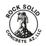 Astronaut on a rock pile holding a hammer, "Rock Solid Concrete AZ, LLC" in a circle.