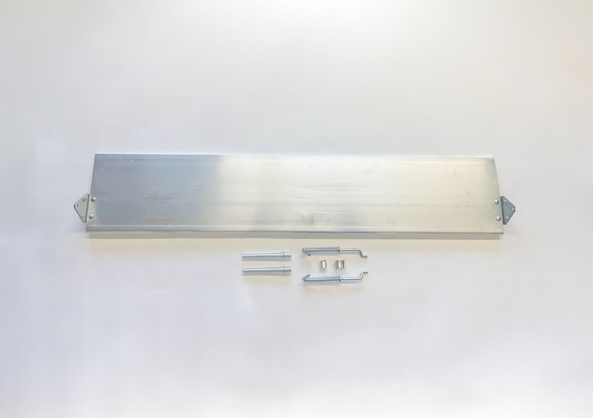Aluminum rectangular plate with attached hardware components.