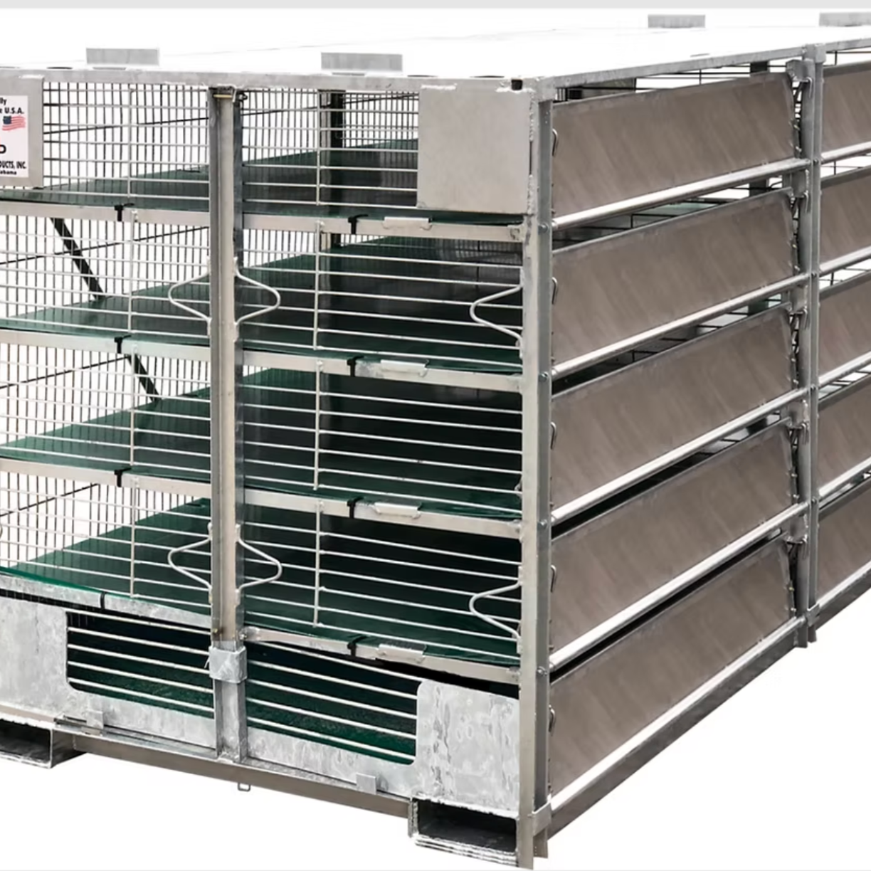 Metal storage cage with multiple shelves, likely for industrial use.