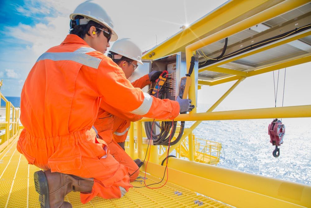 Two Electrical And Instrument Worker Inspect And Checking Solar Cell Panel And Crane Worker — Supply Lifting Equipment in Cooroibah, QLD