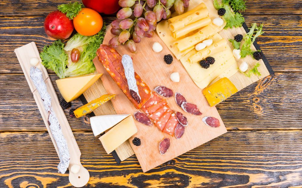 Various antipasto platter ingredients