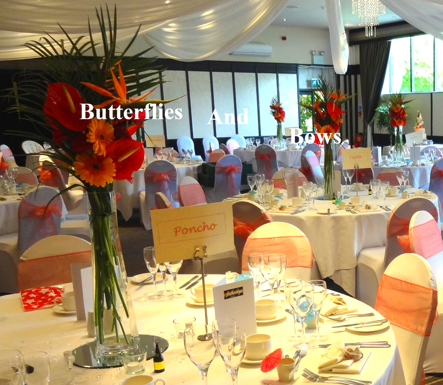 Tropical wedding flower table centres