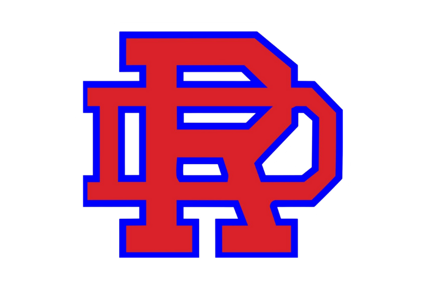 A red, block-letter monogram of the letters 