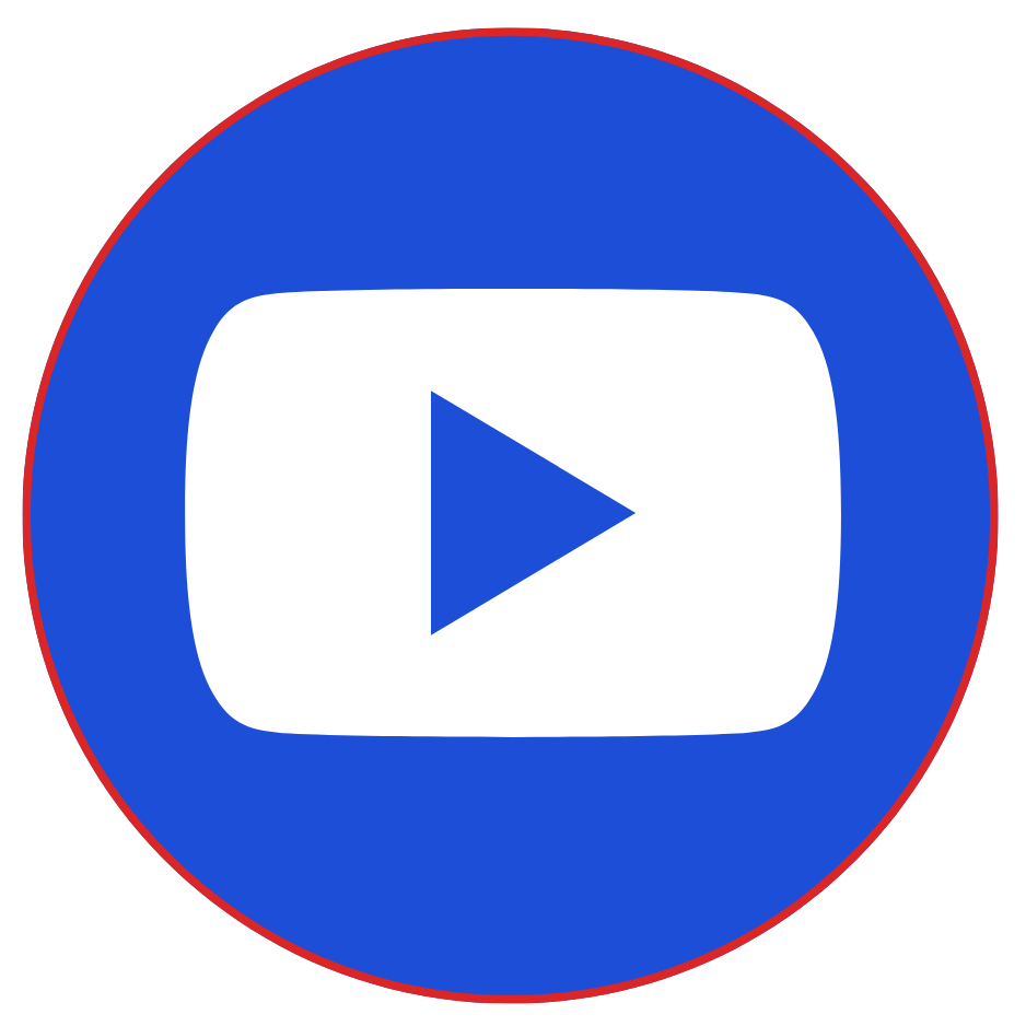 Blue circle containing a white, rounded rectangular play button icon with a blue triangle inside.