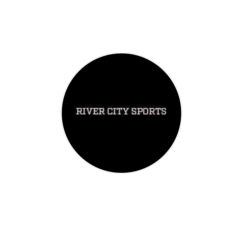 A black circle with the white text 