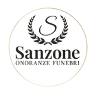 Logo dei servizi funebri Sanzone con corona d'alloro e una S stilizzata in un cerchio dorato.
