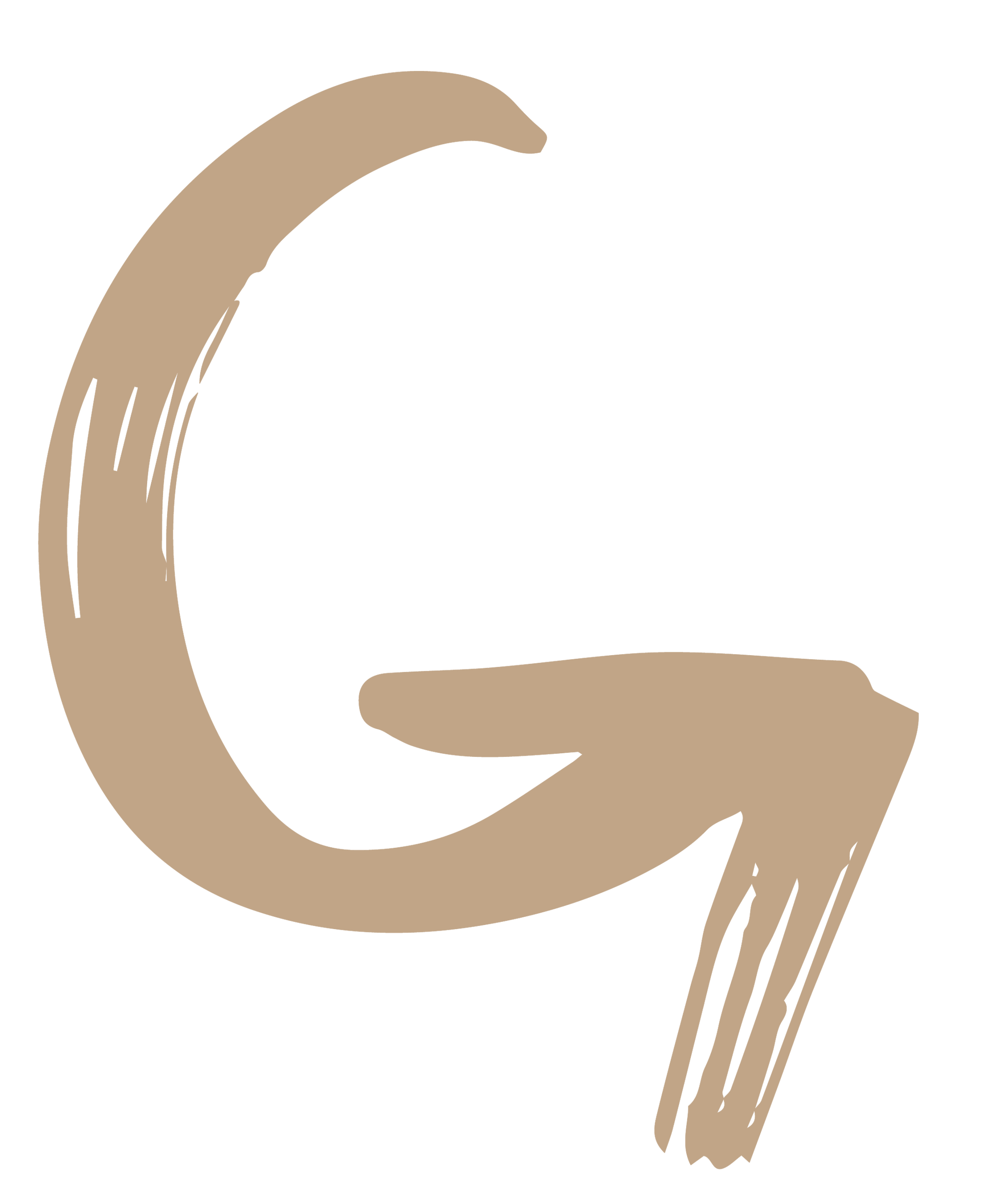 The letter g is drawn with a brush on a white background.