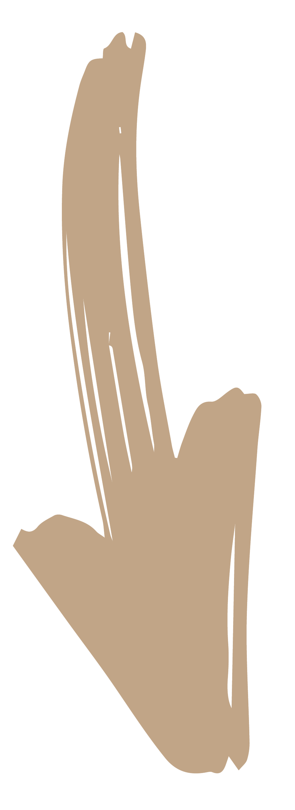 A brown arrow pointing down on a white background.
