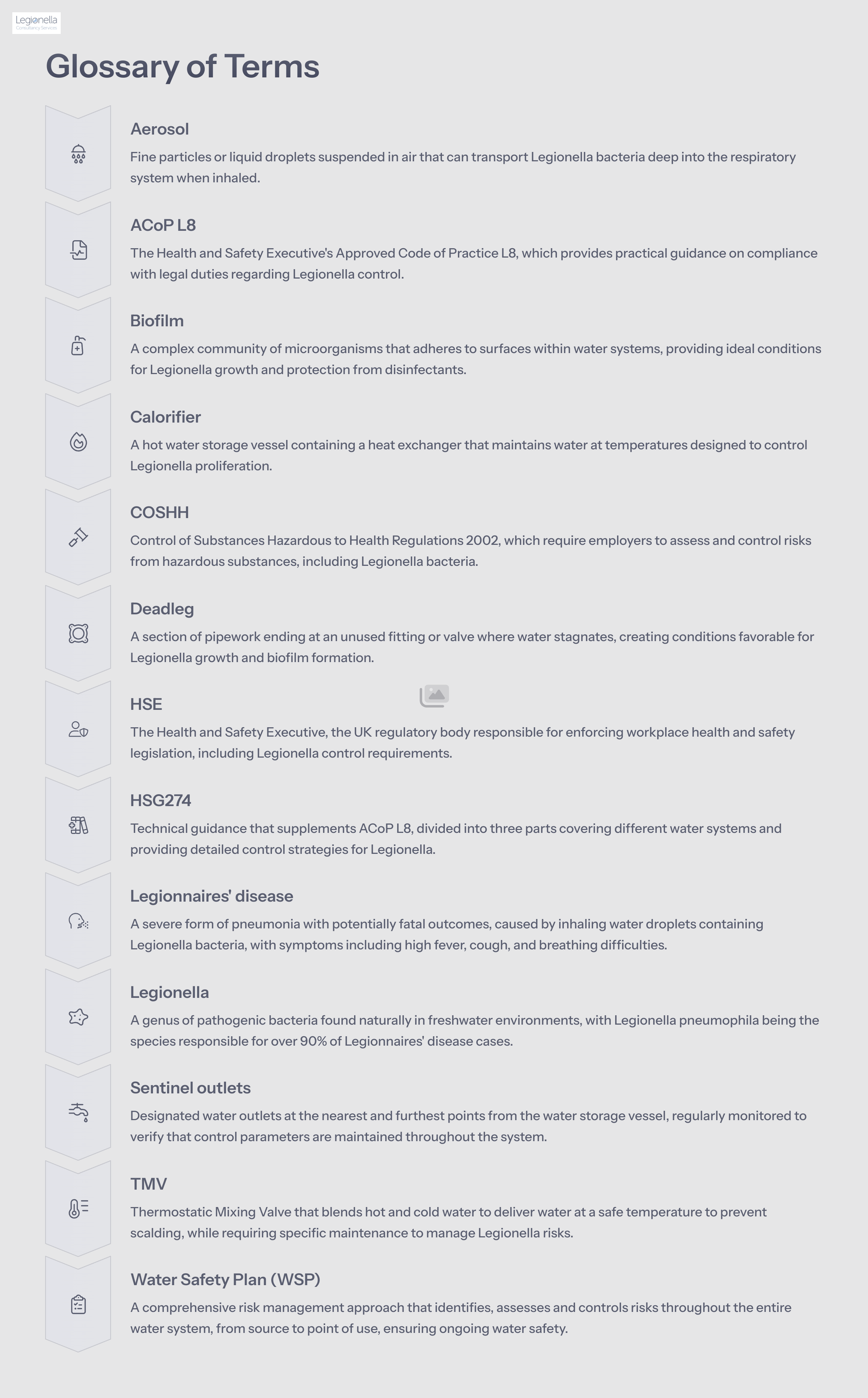 A glossary of terms is displayed on a white background