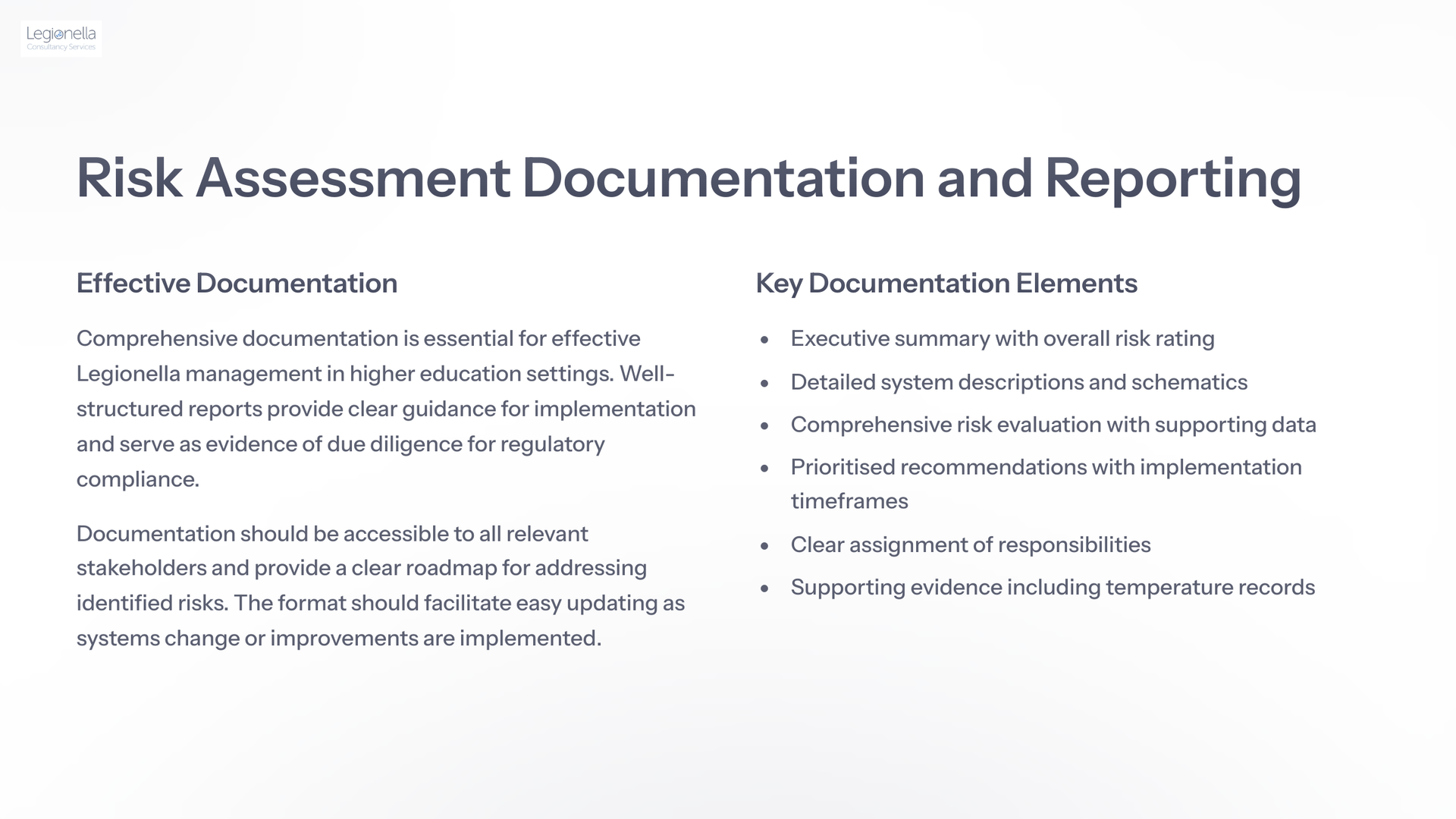 A white paper with the words risk assessment documentation and reporting on it.