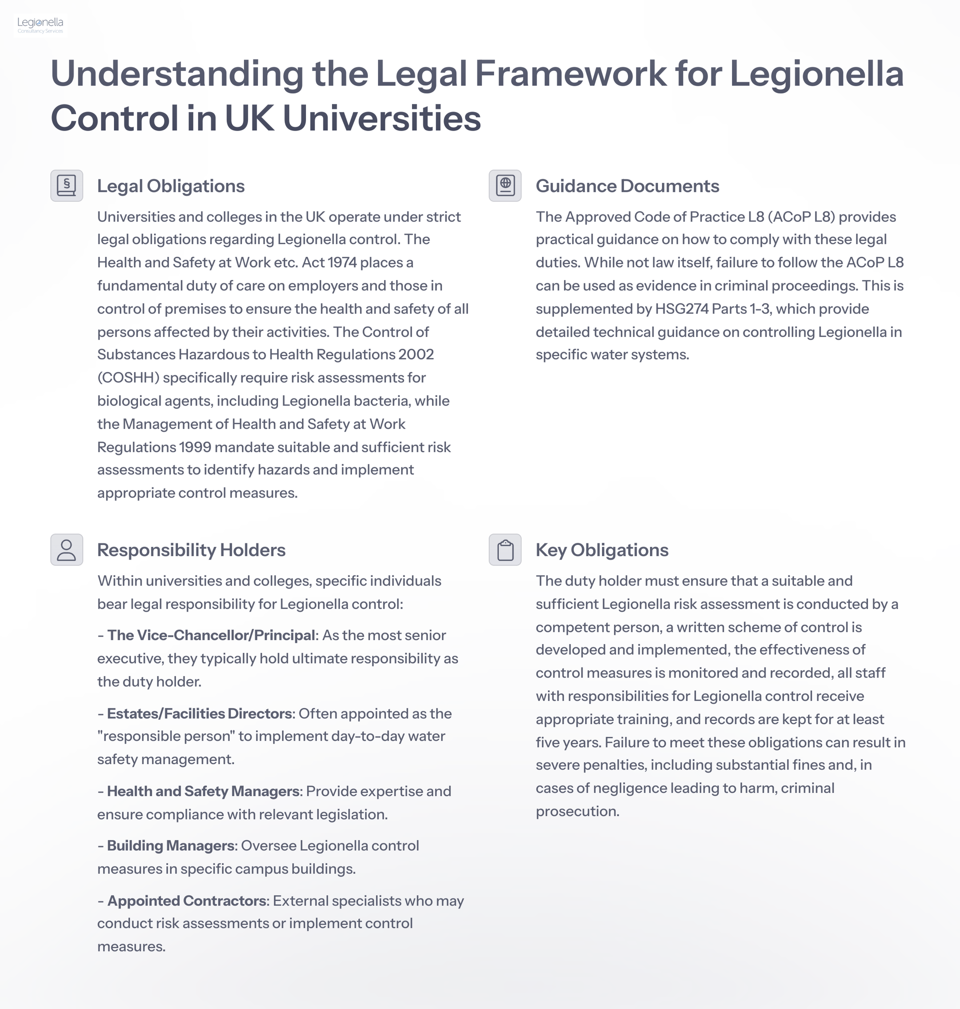 Understanding the legal framework for legionella control in uk universities