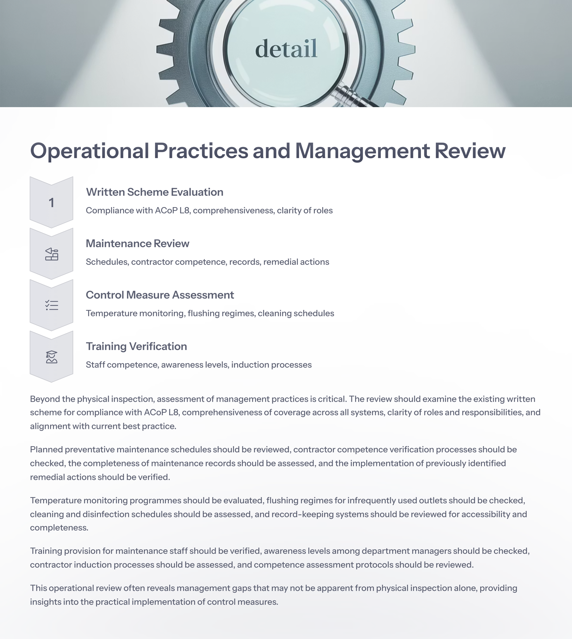 A page of a book titled operational practices and management review.