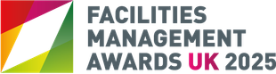 Facilities Management Awards UK 2025 logo with colorful geometric design.