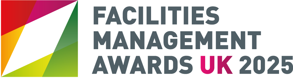Facilities Management Awards UK 2025 logo with colorful geometric shape and dark gray text.