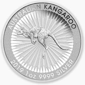 A silver coin with a kangaroo on it.