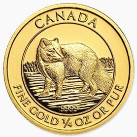 A gold coin from canada with a fox on it