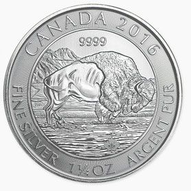 A silver coin with a picture of a bison on it.