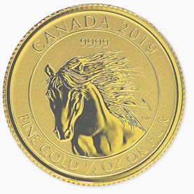 A gold coin with a picture of a horse on it