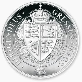 A silver coin with the words deus gressus written on it