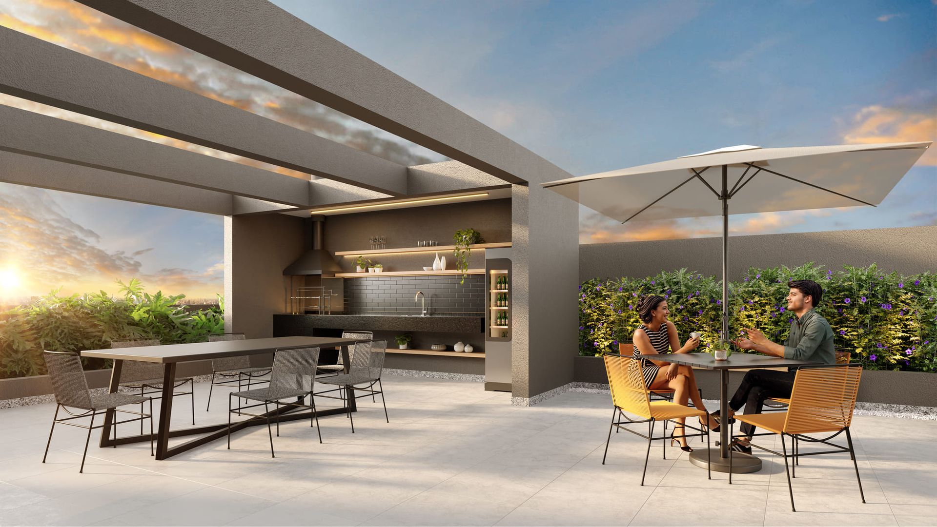 Perspectiva Ilustrada do sky lounge & grill do empreendimento Full Estaiada