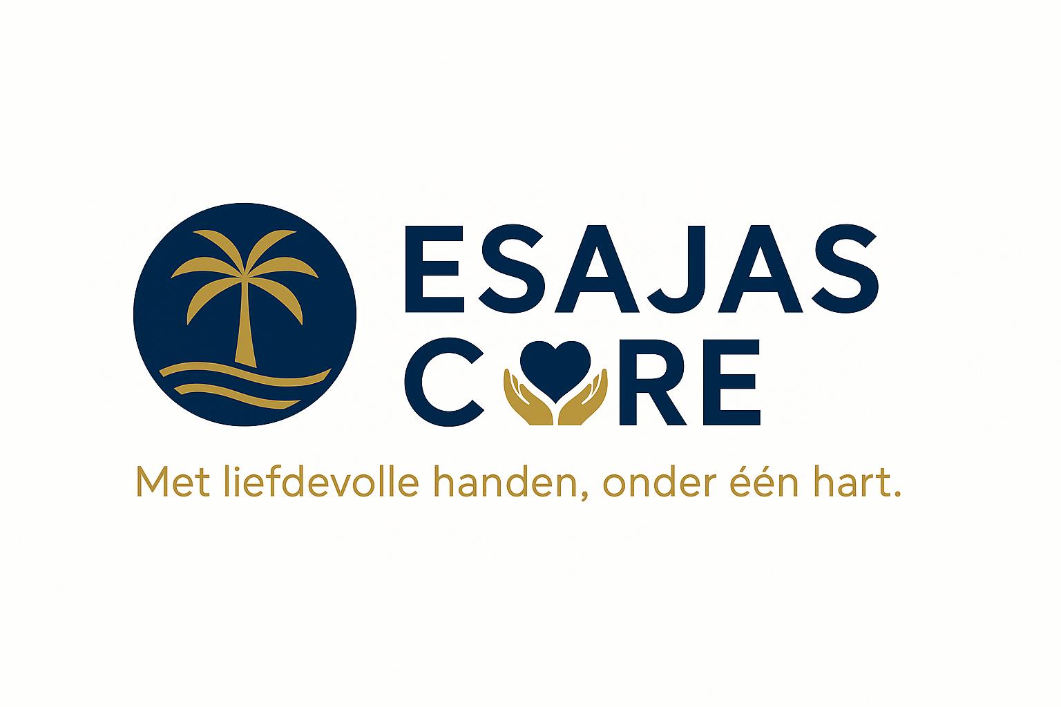 Logo voor Esajas Core: blauwe cirkel met palmboom en golven, de tekst 