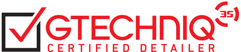 A red and black logo for gtechniq certified detailer