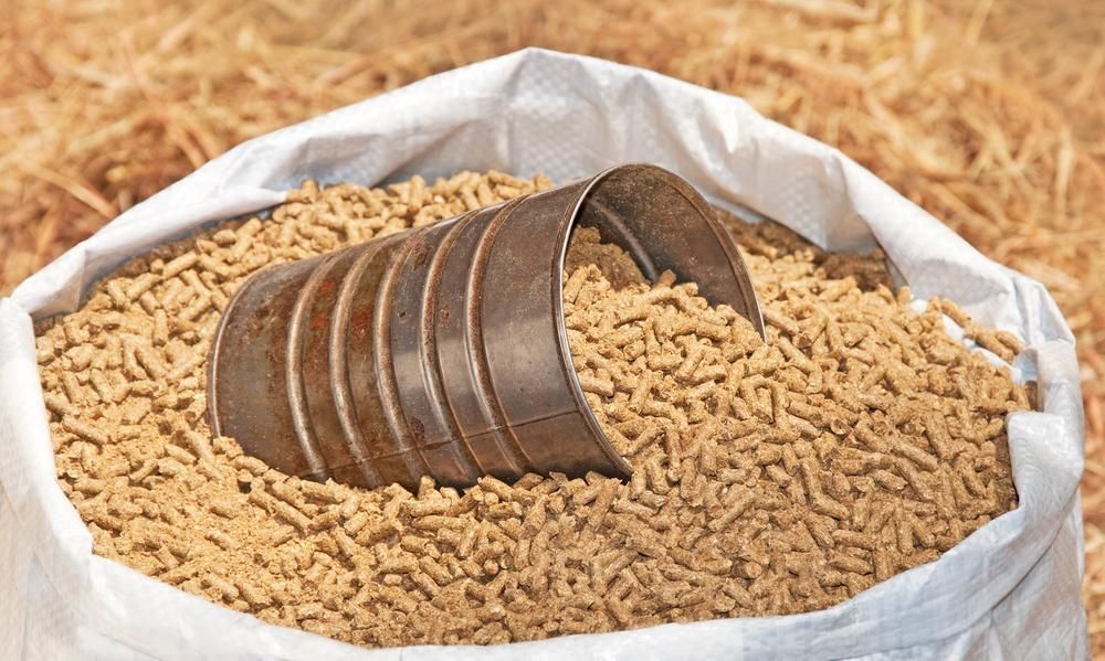 A Bag of Food with A Metal Scoop in It — Kempsey Produce & Saddlery in Kempsey, NSW