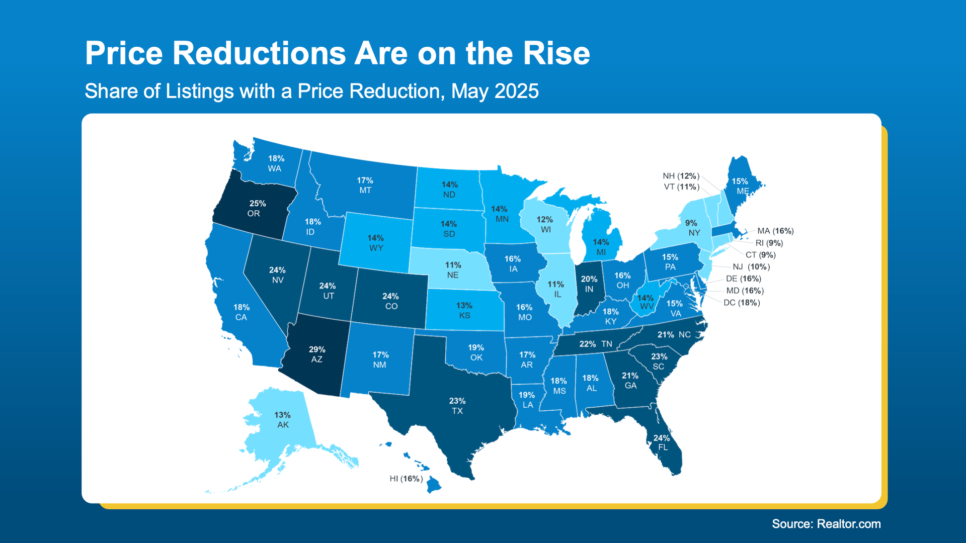 A map of the united states shows that price reductions are on the rise